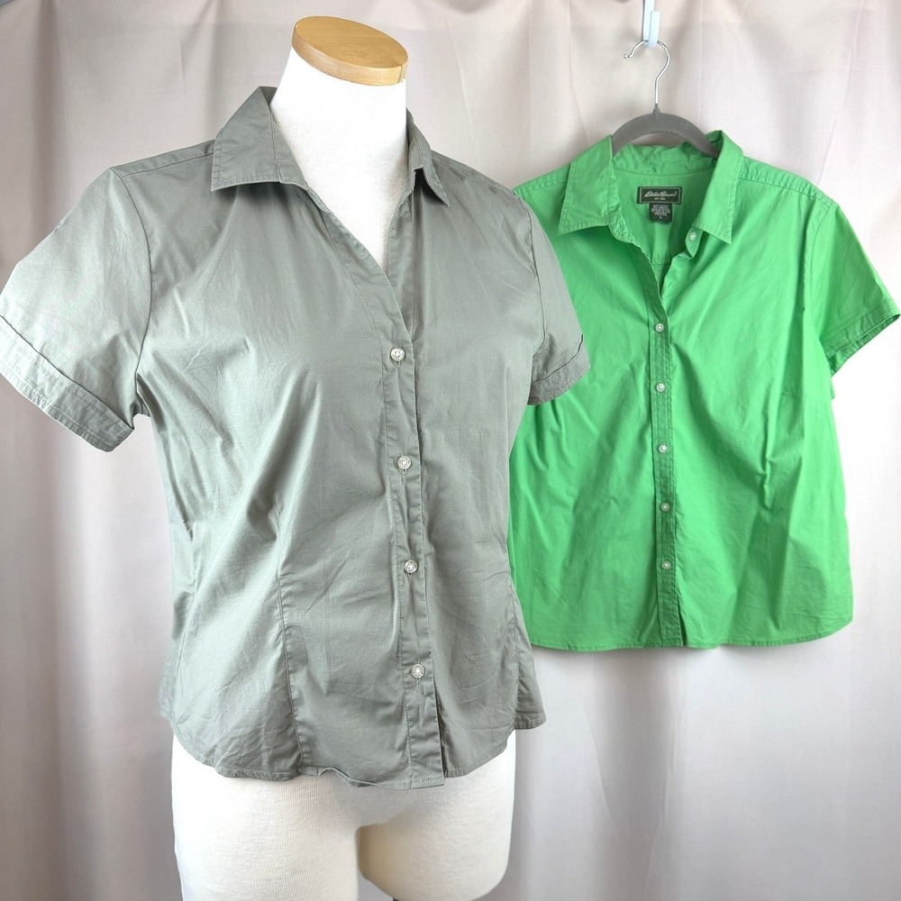 EDDIE‎ BAUER Womens (PL) Petite Button Short Sleeve Shirt Bundle Vacation Preppy